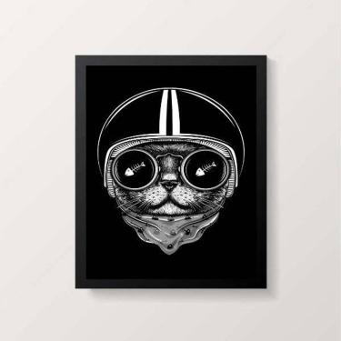 Imagem de Quadro Decorativo Gato Preto Capacete 45X34 Com Vidro Preta