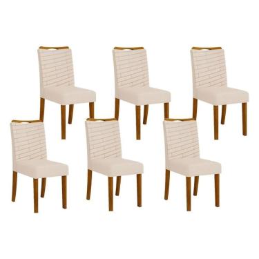 Imagem de Cadeira De Cozinha Julia Kit 6 Un Cedro Linho Neve