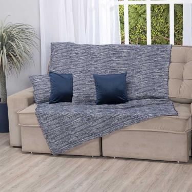 Imagem de Manta Xale Turin 2,40m x 1,50m Sofá Cama Tecido Jacquard 01 Peça - Mesclado Marinho - 60% Algodão/ 40% Poliéster