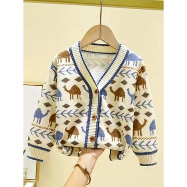 Imagem de Jaqueta Cardigã De Tricô Moderna Para Meninos, Suéter Infantil Para Pr