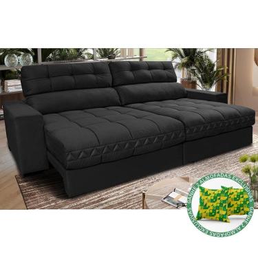 Imagem de Sofá Retrátil E Reclinável 2,52m Molas Ensacadas Cama Inbox Brasil Velusoft Preto