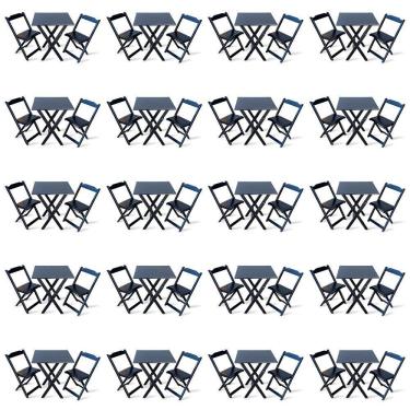 Imagem de Kit De 20 Conjuntos De Mesa Dobrável 70x70 Com 2 Cadeiras Preto