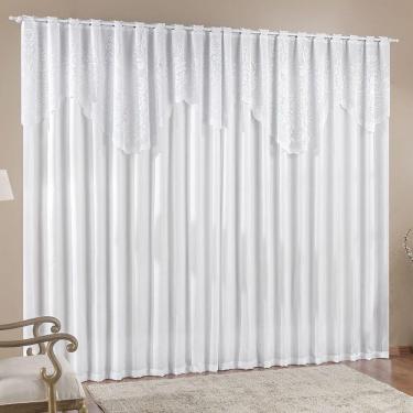 Imagem de Cortina Nicole 3 Metros Branca Tecido Microfibra Com Renda Floral Sala Quarto