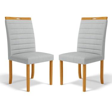 Imagem de Kit Com 2 Cadeiras Sara Madeira Maciça Estofadas Para Mesa De Jantar Linho Cinza 407