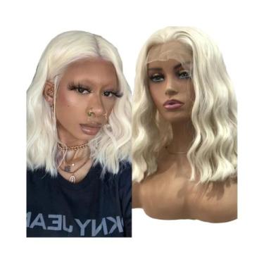 Imagem de Peruca Curta Cacheada Loira Platina Sintética Com Renda Frontal Sem Co