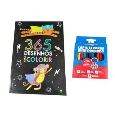 Imagem de 365 Desenhos Livro Infantil Para Colorir + 12 Lápis De Cor - Brasillei