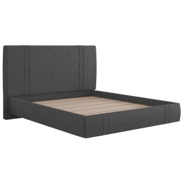 Imagem de Cama Casal Flutuante Com Cabeceira 140cm Astra W01 Linho Chumbo Lyam D