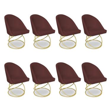 Imagem de Kit 08 Cadeiras Poltrona De Jantar Bela Suede Base Metálica Luxo Dourado - Pallazio Cor Marsala