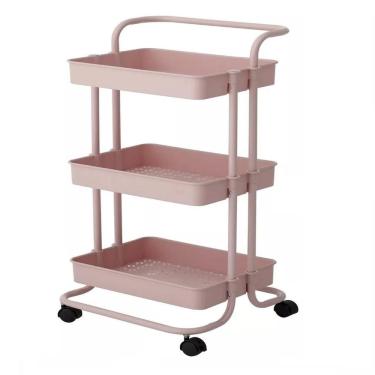 Imagem de Carrinho Auxiliar Profissional Salao Estetica Multiuso 3 Prateleiras Armazenamento Sala Cozinha Rose Gold Rodinhas
