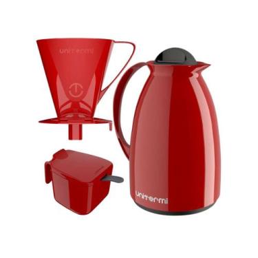 Imagem de Kit Café 03 Peças Vermelho Garrafa Térmica Açucareiro Coador - Uniterm
