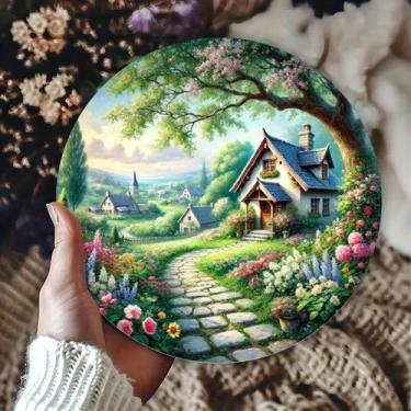 Imagem de Placa Redonda De Alumínio Pré-Perfurada Com Tema De Casa De Campo E Ca