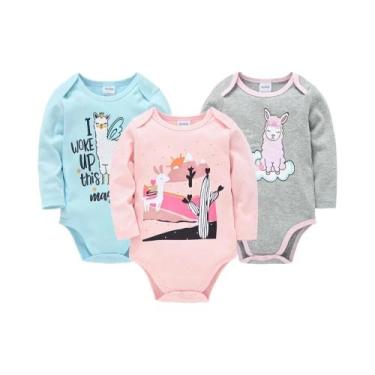 Imagem de Body Bebê Manga Longa - Kit com 3 ou 6 Peças 100% Algodão, 9-12 meses,