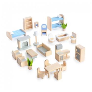 Imagem de Móveis para Casa de Bonecas Guidecraft Modern Home 24 Peças Natural Madeira de Bétula Detalhes em Feltro Escala 1:12 para 5 Cômodos