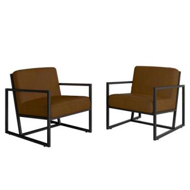 Imagem de Kit 2 Poltronas Industrial Kingston Preto/material sintético Caramelo 