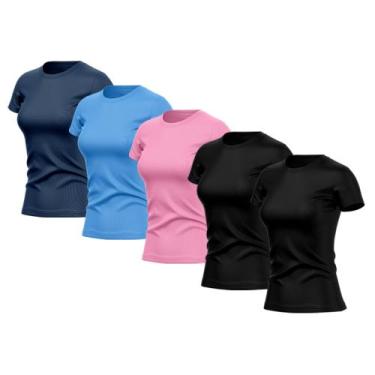 Imagem de Kit 5 Camisetas Feminina Dry Fit Básica Lisa Proteção Solar UV Térmica