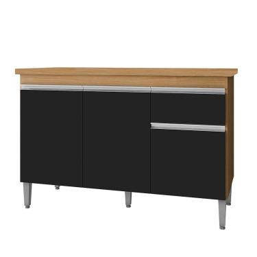 Imagem de Balcão De Cozinha Com Tampo 120cm 1 Gaveta Tatiane Amêndoa-preto - Ajl Móveis