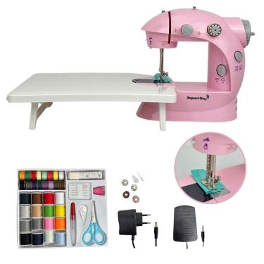 Imagem de Mini Máquina de Costura Mesa e Kit Importway Iwmc507krs Rosa