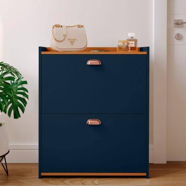 Imagem de Sapateira Closet Vertical Organizadora 12 Pares Calçados Unissex Prateleira 2 Andares Gavetas Basculante Azul/Cedo- Lojas RPM