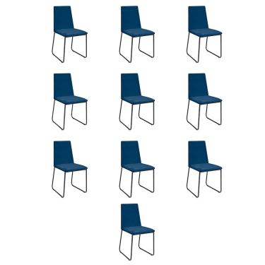 Imagem de Kit 10 Cadeiras De Jantar Cozinha Industrial Lexa Veludo Élpis Móveis Azul Marinho Preta