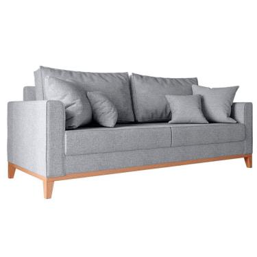 Imagem de Sofá Beny 3 Lugares Com Base De Madeira Élpis Móveis Linho Cinza