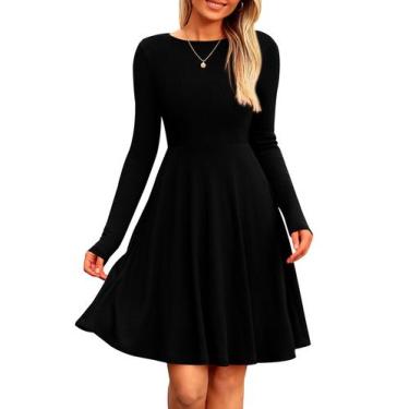 Imagem de Vestido PRETTYGARDEN de Outono em Malha Canelada Manga Longa Preto P