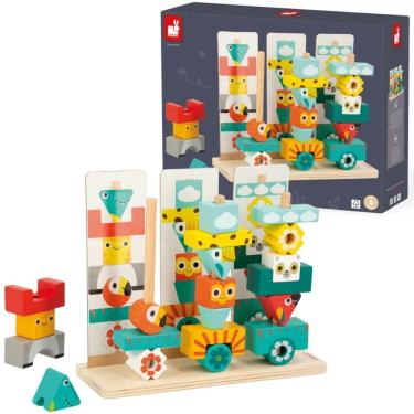 Imagem de Brinquedo Infantil Educativo Janod Tropik 52 Peças Empilhar Madeira Coordenação Motora Criatividade