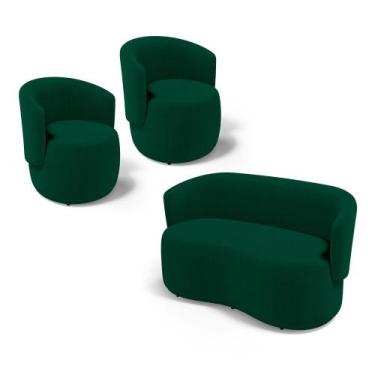 Imagem de Kit 2 Poltronas e 1 Namoradeira Aisha Orgânica Bouclê Verde - Desk Des