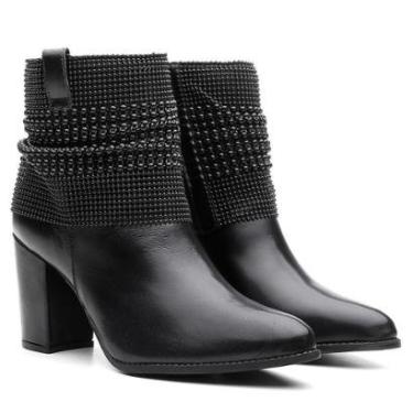 Imagem de Bota Couro Cano Curto Malha Metal Black Lisa Bico Fino Feminina-Feminino