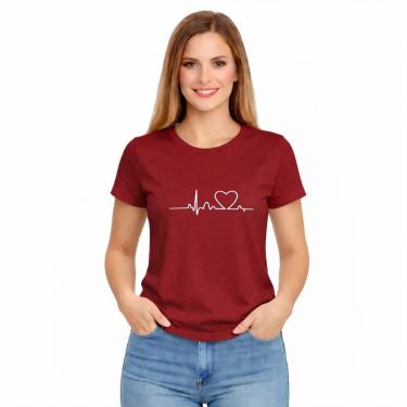 Imagem de Camiseta Feminina Amor Batimento Cardíaco Coração Minimalista-Feminino