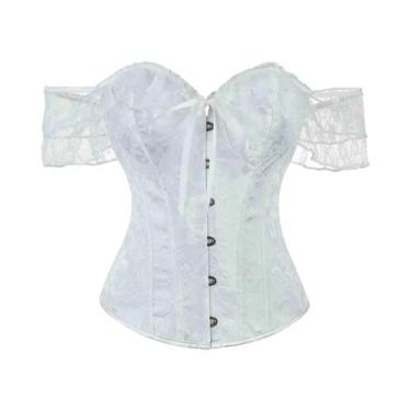 Imagem de Camisa Corset Retro Com Renda E Alças, Mangas Bufantes, Bustier Modela