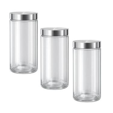 Imagem de Kit 3 Pote Vidro Multiuso 1700ml Tampa Inox Organizador Despensa Pia M