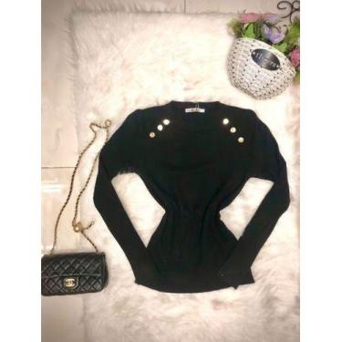 Imagem de Blusa De Frio Com Detalhe De Botões - Estilo Social, G, Preto