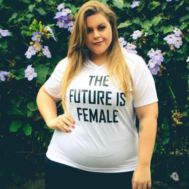 Imagem de Blusa Feminina Fitness Plus Size com Estampa e Capuz - Fitmoda , Branc