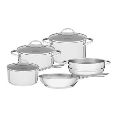 Imagem de Jogo de Panelas Fundo Triplo Tramontina Una 65280010 Inox, Inox