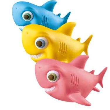 Imagem de Tubarão 21cm Mordedor Bebê Família Shark Tubarão Rosa, Azul, Amarelo P