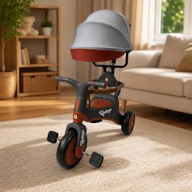 Imagem de Triciclo Infantl Vintage Com Empurrador - Cinza - UNITOYS
