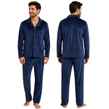 Imagem de Pijama Masculino Aveludado Toque de Seda Mangas Longas e Calça Comprid
