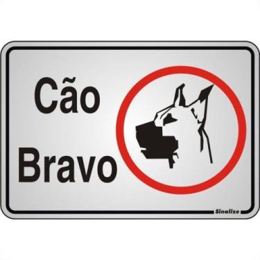 Imagem de Placa Sinalizacao Aluminio 16X23 ''Cuidado Cao Bravo'' 014 150Ah - SIN