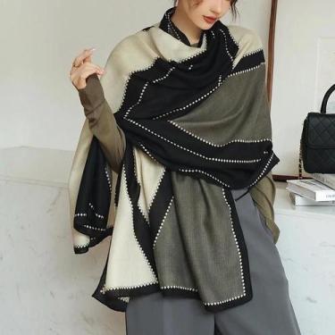 Imagem de Cachecol Pashmina Feminino de Inverno - Quente, com Borla e Listras, Q