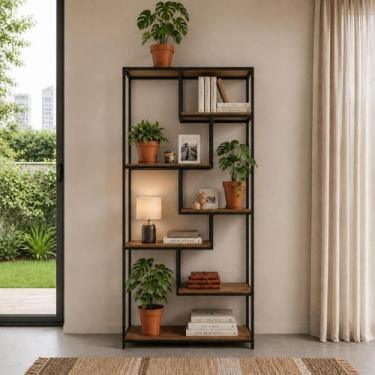 Imagem de Estante de Livros 90CMX182CM Alta em Florença Marrom/Nogal/Preto - Com