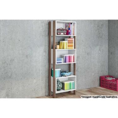 Imagem de Estante Livreiro Solteiro RT3093 c/ 3 Nichos Rustico/Branco - Movelben
