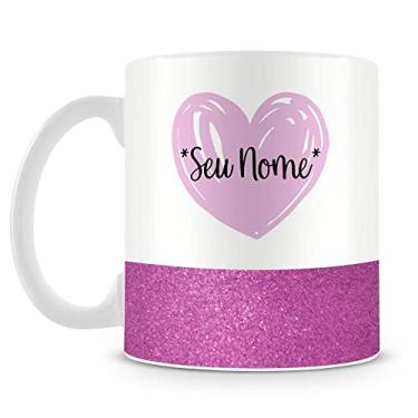 Imagem de Caneca Personalizada Base Glitter Roxo - Coração (com Nome)