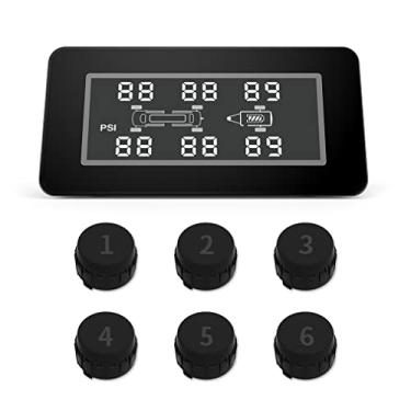 Imagem de XRC TECH Sistema de monitoramento de pressão de pneu de carro TPMS sem fio T812 Sistema de monitoramento em tempo real com bateria de lítio integrada com fonte dupla USB com 6 sensores externos, visor LCD (prata)