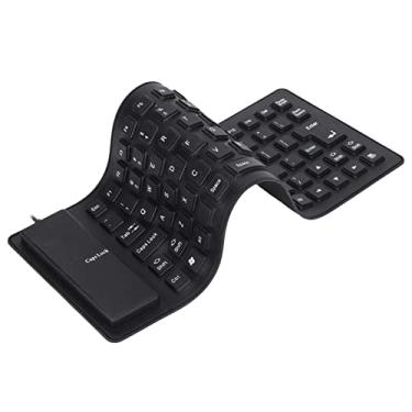 Imagem de Teclado de silicone dobrável, teclado macio silencioso totalmente selado teclado leve portátil com fio USB 85 teclas teclado flexível à prova d'água dobrável (preto)