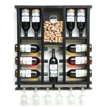 Imagem de Adega De Madeira Para 11 Garrafas De Vinho Com Porta Rolhas E Taças Nogueira