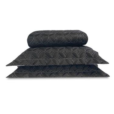 Imagem de Cobre Leito Colcha Queen 3 Peças Bordado Luxury Preto