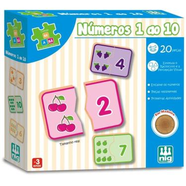 Imagem de Jogo Pedagógico Encaixando Números 1 ao 10 em Madeira 20 Peças Educativo Lúdico Coleção Be a Bá NIG
