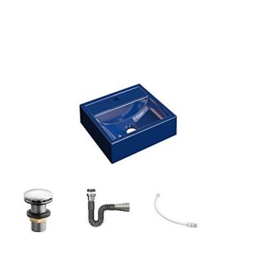 Imagem de Kit Cuba Q32 C/Válvula Click 1''G + Sifão Cromado + Flexível Azul Escuro