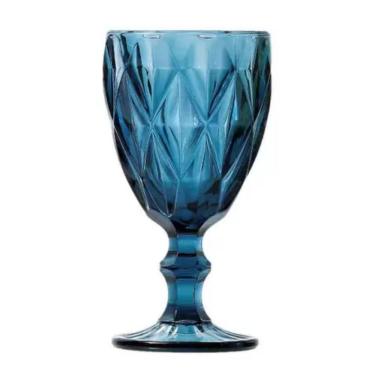 Imagem de Jogo 6 Taças Água Vinho Vidro Diamante Azul 240Ml