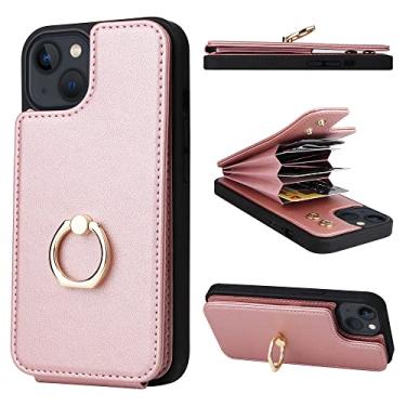 Imagem de Para iPhone 13 11 12 Pro Max X XS XR 7 8 Plus SE2 Estojo de cartão de visita de cor sólida Estojo de couro multifuncional, ouro rosa, Para iPhone 11 Pro